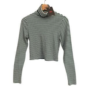 Levi’s Cropped Striped Turtleneck Top – Size Small – Black & White, Green